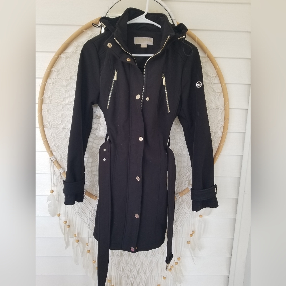 Michael Kors Black Jacket/Coat With Gold Emblem & Details Beautiful Size XSmall